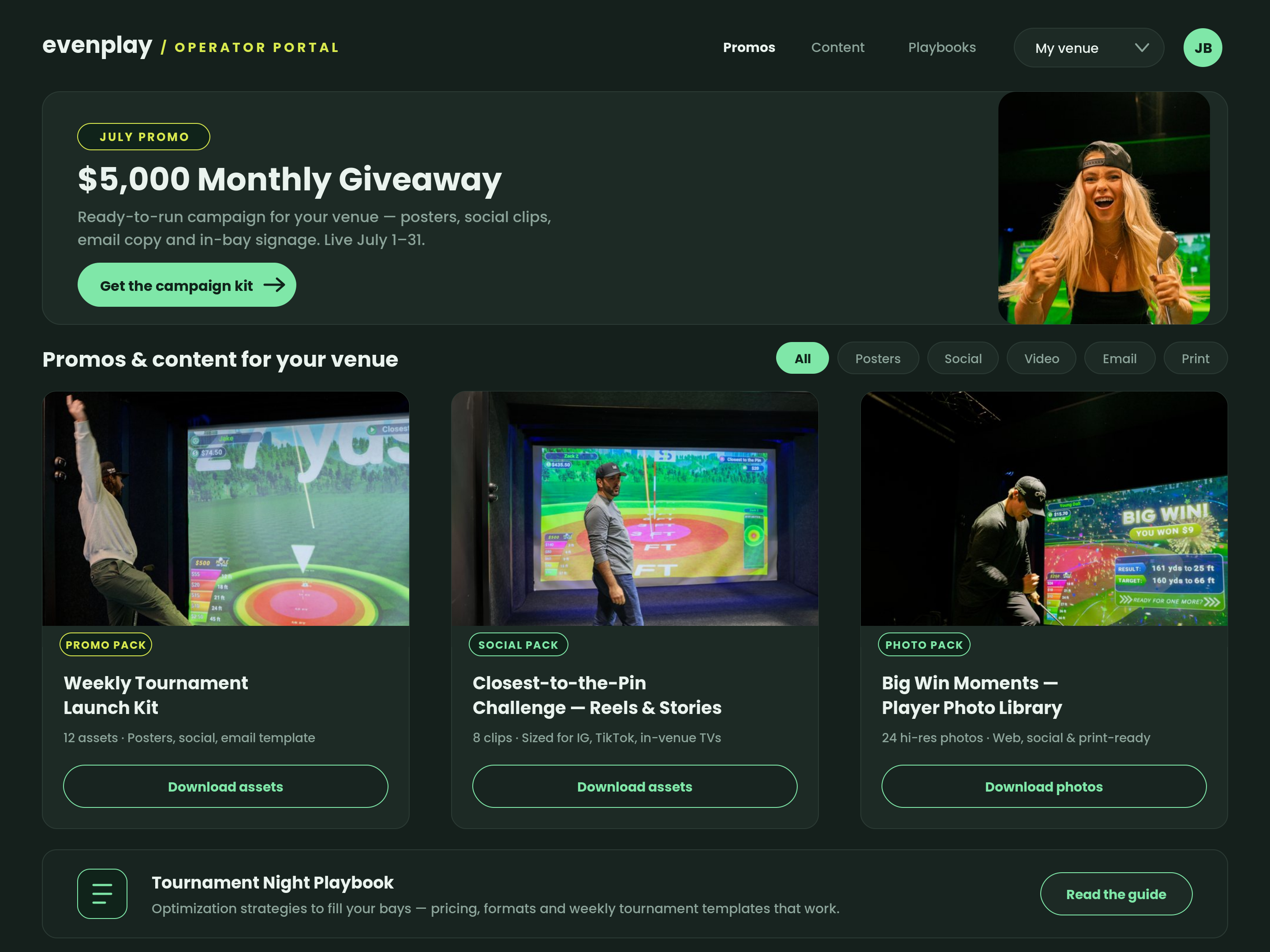 Evenplay operator portal dashboard
